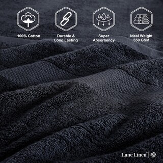 Foto 6 | Foto 6 | Juego De Toallas De Baño Lane Linen, 100% Algodón, Secado Rápido, 4 Piezas, Color Negro - Venta Internacional.