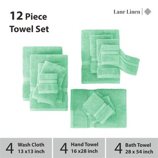 Foto 3 | Foto 3 | Juego De Toallas De Baño Lane Linen Luxury, 12 Piezas, 100% Algodón, Aguamarina - Venta Internacional.