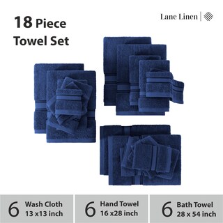 Foto 3 | Foto 3 | Juego De Toallas De Baño Lane Linen Luxury, 100% Algodón, 18 Unidades, Azul Marino - Venta Internacional.
