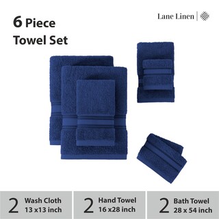 Foto 3 | Foto 3 | Juego De Toallas De Baño Lane Linen Luxury, 6 Piezas, 100% Algodón, Azul Marino - Venta Internacional.
