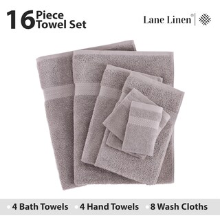 Foto 4 | Foto 4 | Juego De Toallas De Baño Lane Linen, 16 Unidades, 100% Algodón, 600 G/m², Platino - Venta Internacional.