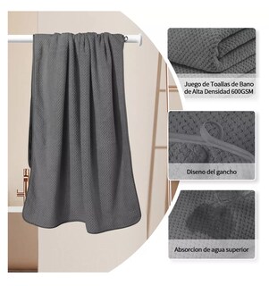 Foto 4 | Foto 4 | Toallas de Baño Completo Grande 70×140 cm 2 Piezas Gris Oscuro y Marrón