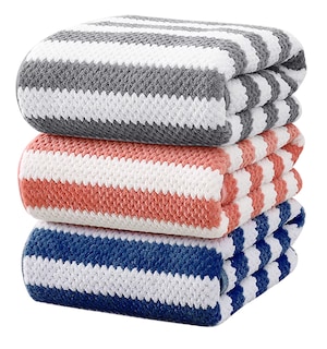 Foto 1 | Foto 1 | Toallas de Baño Grande de Lana Rayadas 3 piezas Gris Coral y Azul