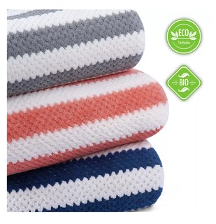 Foto 4 | Foto 4 | Toallas de Baño Grande de Lana Rayadas 3 piezas Gris Coral y Azul