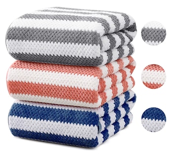 Foto 5 | Foto 5 | Toallas de Baño Grande de Lana Rayadas 3 piezas Gris Coral y Azul