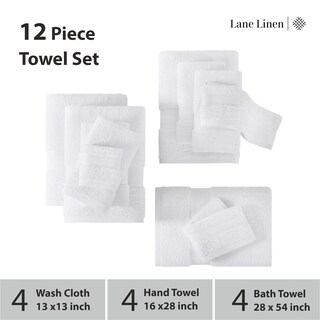 Foto 3 | Foto 3 | Juego De Toallas De Baño Lane Linen Luxury, 12 Piezas, 100% Algodón, Color Blanco - Venta Internacional.