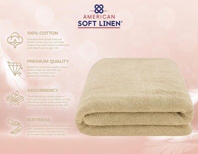 Foto 4 | Foto 4 | Toalla De Baño American Soft Linen 100% Algodón 600 G/m² 100 X 200 Cm Color Beige - Venta Internacional.
