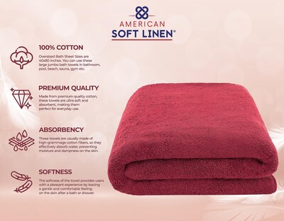 Foto 4 | Foto 4 | Toalla De Baño American Soft Linen Color Rojo Burdeos 100% Algodón 600 G/m² - Venta Internacional.
