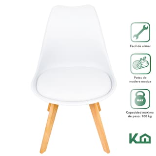 Foto 2 | Foto 2 | Silla Tipo Eames Tulip Madera Asiento Acolchonado Vinipiel KingsHouse color Blanco