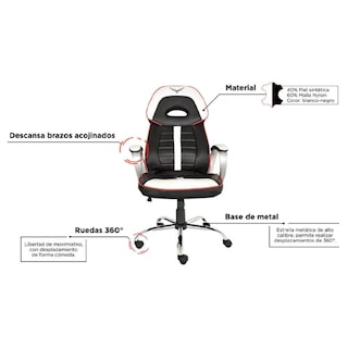 Foto 4 | Foto 4 | Silla Gamer Naceb Na-0910 Piel Sintética Blanco/negro