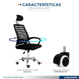 Foto 5 | Foto 5 | Set 4 Silla Oficina Comoda Ejecutiva Escritorio Ergonomica Color Negro