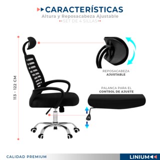 Foto 6 | Foto 6 | Set 4 Silla Oficina Comoda Ejecutiva Escritorio Ergonomica Color Negro