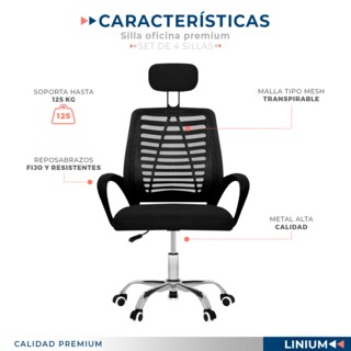 Foto 7 | Foto 7 | Set 4 Silla Oficina Comoda Ejecutiva Escritorio Ergonomica Color Negro
