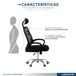 Foto 8 | Foto 8 | Set 4 Silla Oficina Comoda Ejecutiva Escritorio Ergonomica Color Negro