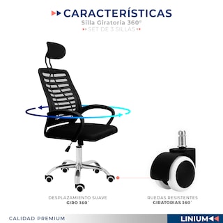Foto 5 | Foto 5 | Set 3 Silla Oficina Comoda Ejecutiva Escritorio Ergonomica Color Negro