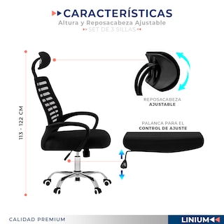 Foto 6 | Foto 6 | Set 3 Silla Oficina Comoda Ejecutiva Escritorio Ergonomica Color Negro