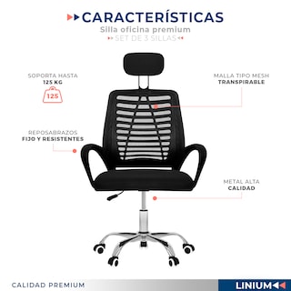 Foto 7 | Foto 7 | Set 3 Silla Oficina Comoda Ejecutiva Escritorio Ergonomica Color Negro