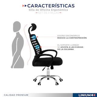 Foto 8 | Foto 8 | Set 3 Silla Oficina Comoda Ejecutiva Escritorio Ergonomica Color Negro