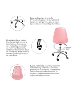 Foto 4 | Foto 4 | Silla de Oficina Vinipiel Rosa Ergonómica Set 2 Piezas