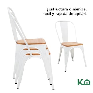 Foto 4 | Foto 4 | Set De 4 Sillas Tolix Con Asiento De Madera Metalica Acero