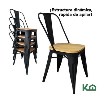 Foto 4 | Foto 4 | Set Silla Tolix Metal Asiento Madera 2 Pzas Vintage Exterior