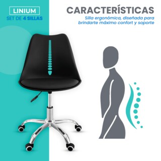 Foto 6 | Foto 6 | Set 4 Silla Oficina Linium Escritorio Salon Hogar Ergonomica Color Negro