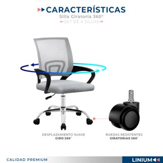 Foto 5 | Foto 5 | Set 4 Silla Oficina Linium Escritorio Salon Hogar Ergonomica Color Gris