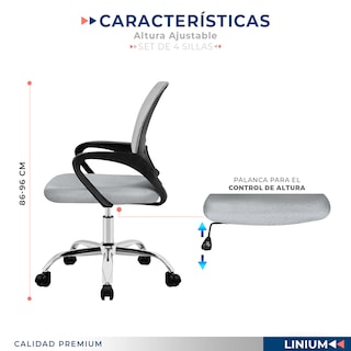 Foto 6 | Foto 6 | Set 4 Silla Oficina Linium Escritorio Salon Hogar Ergonomica Color Gris