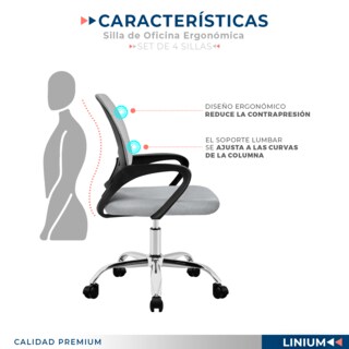Foto 8 | Foto 8 | Set 4 Silla Oficina Linium Escritorio Salon Hogar Ergonomica Color Gris