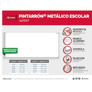Foto 4 | Foto 4 | Pintarrón Alfra Escolar color Blanco Imantado 90x150 Cm
