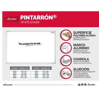 Foto 5 | Foto 5 | Pintarrón Alfra White Star color Blanco 60x90 cm