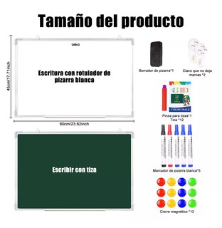 Foto 2 | Foto 2 | Pizarrón Magnética + Panel De Tiza Para Escritura 45 X 60 Blanco