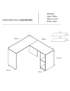 Foto 6 | Foto 6 | Escritorio en L color Negro Minimalista para Home Office con Repisas
