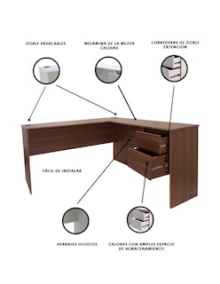 Foto 5 | Foto 5 | Escritorio En L Con Cajón Y Pasacables Minimalista