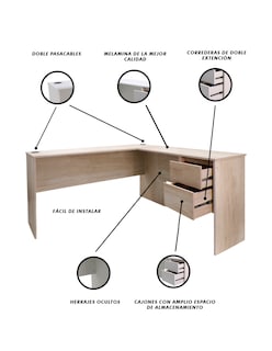 Foto 5 | Foto 5 | Escritorio En L Con Cajón Y Pasacables Minimalista
