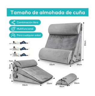 Foto 3 | Foto 3 | Juego De 4 Almohadas Ajustables De Cuña Para Cama Gris Claro