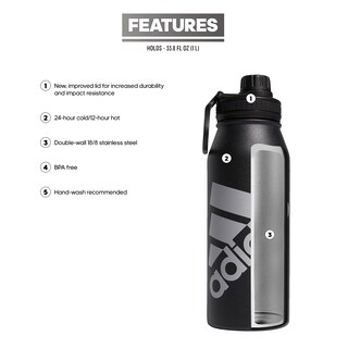 Foto 3 | Foto 3 | Botella De Agua Adidas Metal, 1 L, 24 H, Fría, 12 H, Color Negro Caliente/plata - Venta Internacional.