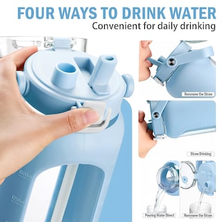 Foto 2 | Foto 2 | Botella De Agua Bluego De Vidrio, 2 Litros, Con Pajita, Marcador De Tiempo, Azul Claro - Venta Internacional.