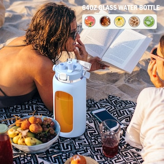 Foto 4 | Foto 4 | Botella De Agua Bluego De Vidrio, 2 Litros, Con Pajita, Marcador De Tiempo, Azul Claro - Venta Internacional.