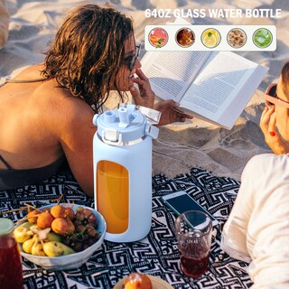 Foto 5 | Foto 5 | Botella De Agua Bluego De Vidrio, 2 Litros, Con Pajita, Marcador De Tiempo, Azul Claro - Venta Internacional.