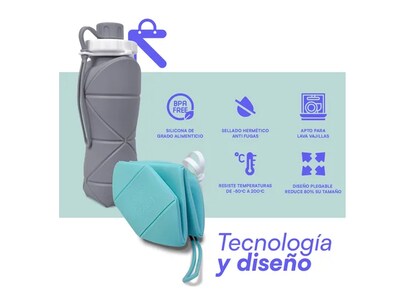 Foto 3 | Foto 3 | Botella Xtellar Térmica De Silicona Plegable Y Portátil: Innovación En Hidratación Personalizada 600ml