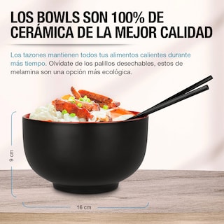 Foto 4 | Foto 4 | Platos Hondos de Cerámica para Ramen Noodles Palillos 4 Pz Casa Litus color Negro 83512-bl
