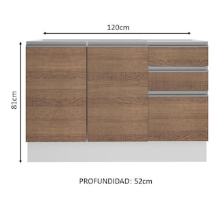 Foto 3 | Foto 3 | Mueble de Cocina MADESA G241249BGL color Marrón 3 Cajones 2 Puertas 120 CM