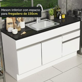 Foto 6 | Foto 6 | Mueble de Cocina MADESA G2415309GL color Blanco 2 Cajones 2 Puertas 150 CM
