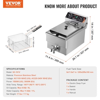 Foto 7 | Foto 7 | Freidora Vevor Commercial, 1500 W, Eléctrica, 11,6 Cuartos De Galón Y 11 Litros - Venta Internacional.