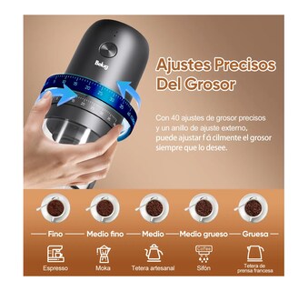 Foto 5 | Foto 5 | Molino De Café Eléctrico Recargable 1800mah Grosor Ajustable Negro