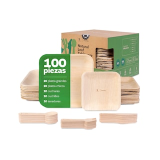 Foto 1 | Foto 1 | Set de Platos y Cubiertos B Life Biodegradables ce Hoja de Palma 100 Piezas