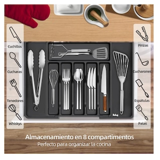 Foto 3 | Foto 3 | Organizador Bandeja Extensible Cajón Cocina 8 Compartimentos Belug Negro Plata