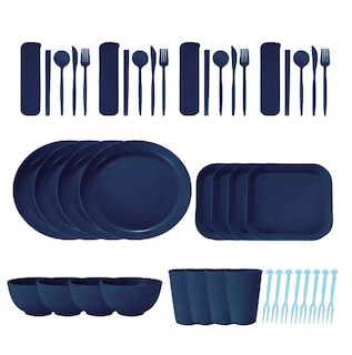 Foto 1 | Foto 1 | Vajilla De 36 Pzs Juego Cocina Paja Trigo Ecológico Azul