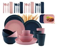 Vajilla Paja Trigo Xtellar Azul Rosa